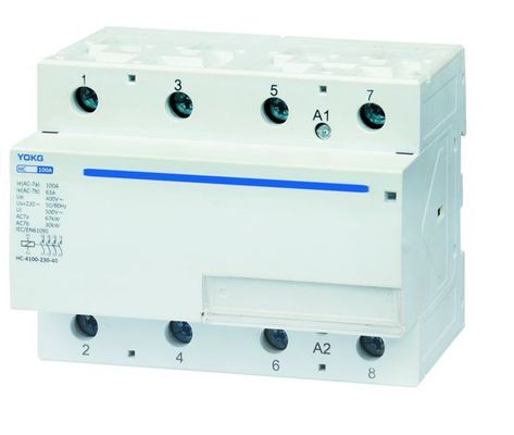 Contactor doméstico de alto desempenho com corrente nominal de 100 A para frequência de 50/60 Hz