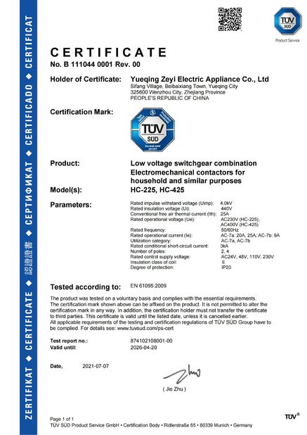 China YueQing ZEYI Electrical Co., Ltd. Certificações